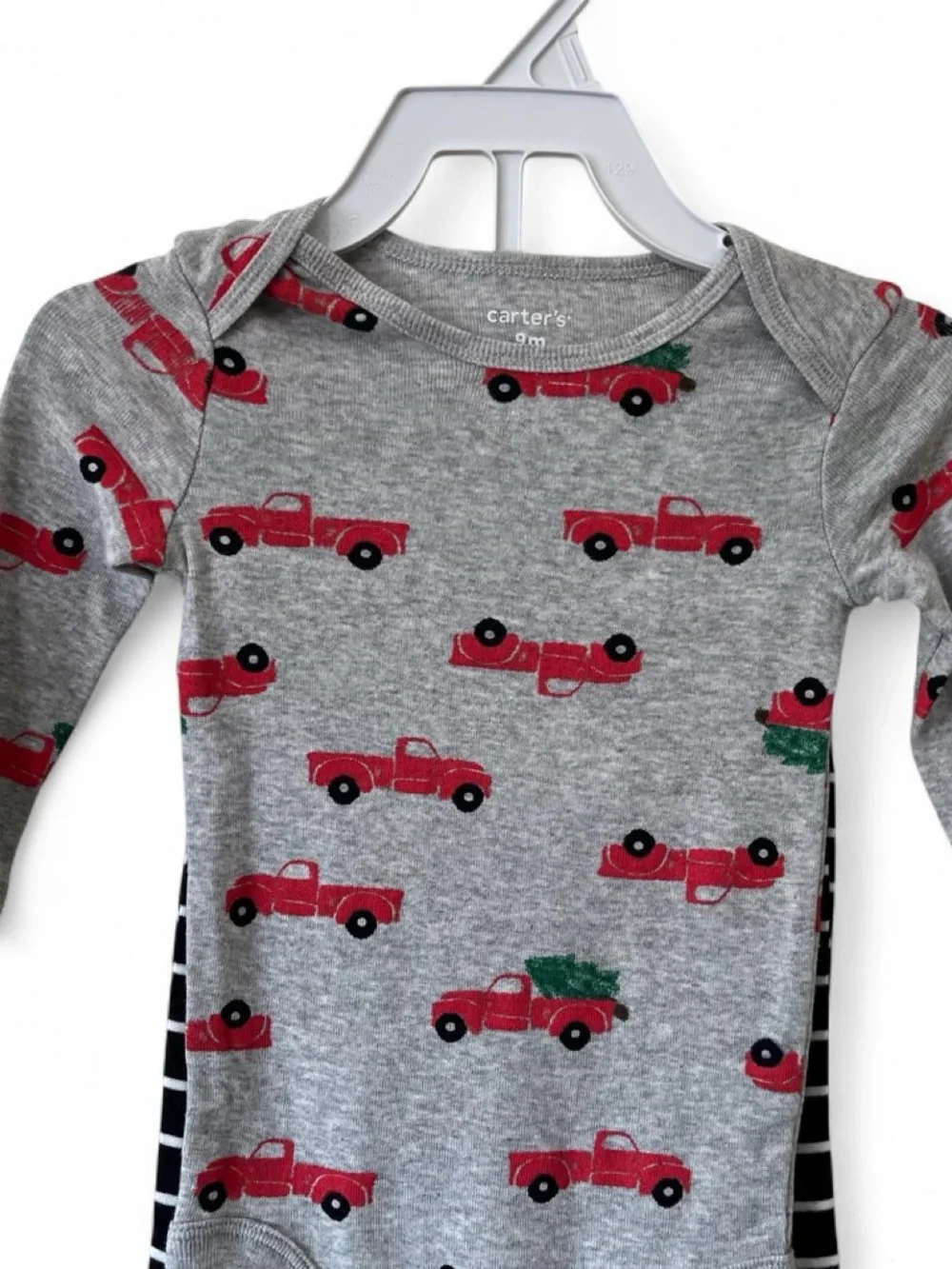 9M Boy Carter’s 2 Piece Set Christmas Tree Truck Applique Striped Holiday Outfit